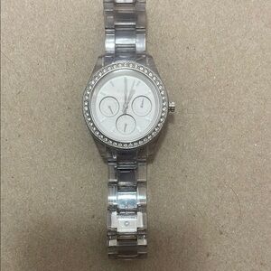 Fossil Silver Watch with Crystal Accents